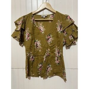 Madewell Classic Peplum Top V-Neck Ruffle Tiered Sleeve Floral Size 4 M241